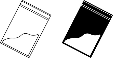 Minimalist icon of a small sealed ziplock bag containing powder, outline and solid style