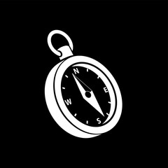 Minimalist illustration of a magnetic compass for guidance and orientation. A clean, white vector icon symbolizing travel, discovery, and finding the way.