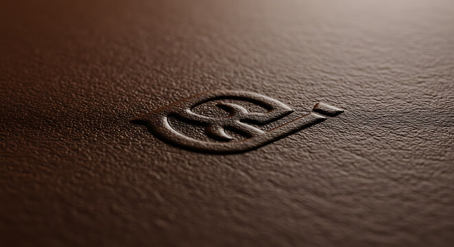 Elegant logo mockup with a realistic debossed effect on a premium dark brown leather surface for branding.