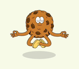 Peaceful Cartoon Cookie Character Meditating in a Lotus Pose, Floating Calmly