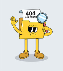 Cartoon Folder Mascot with 404 Not Found Error and Magnifying Glass