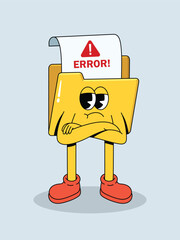 Angry Cartoon Folder Character with Error Message on Paper and Crossed Arms Showing Frustration