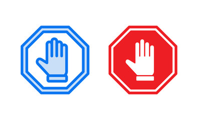 Obraz premium Stop icon vector illustration. stop road sign. hand stop sign and symbol. Do not enter stop red sign with hand
