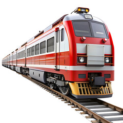 Obraz premium Red and White Passenger Train on Railway Tracks Isolated on Black Background