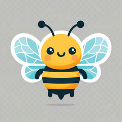 Cartoon Bee with Blue Veined Wings and a Cheerful Smile Illustration