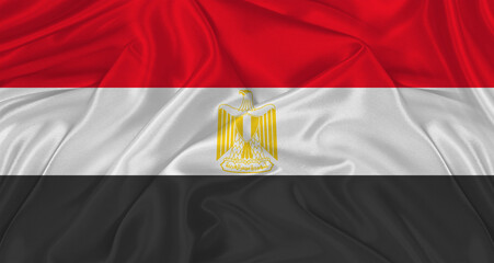 Flag of Egypt with cloth texture. Close up of Egypt flag waving