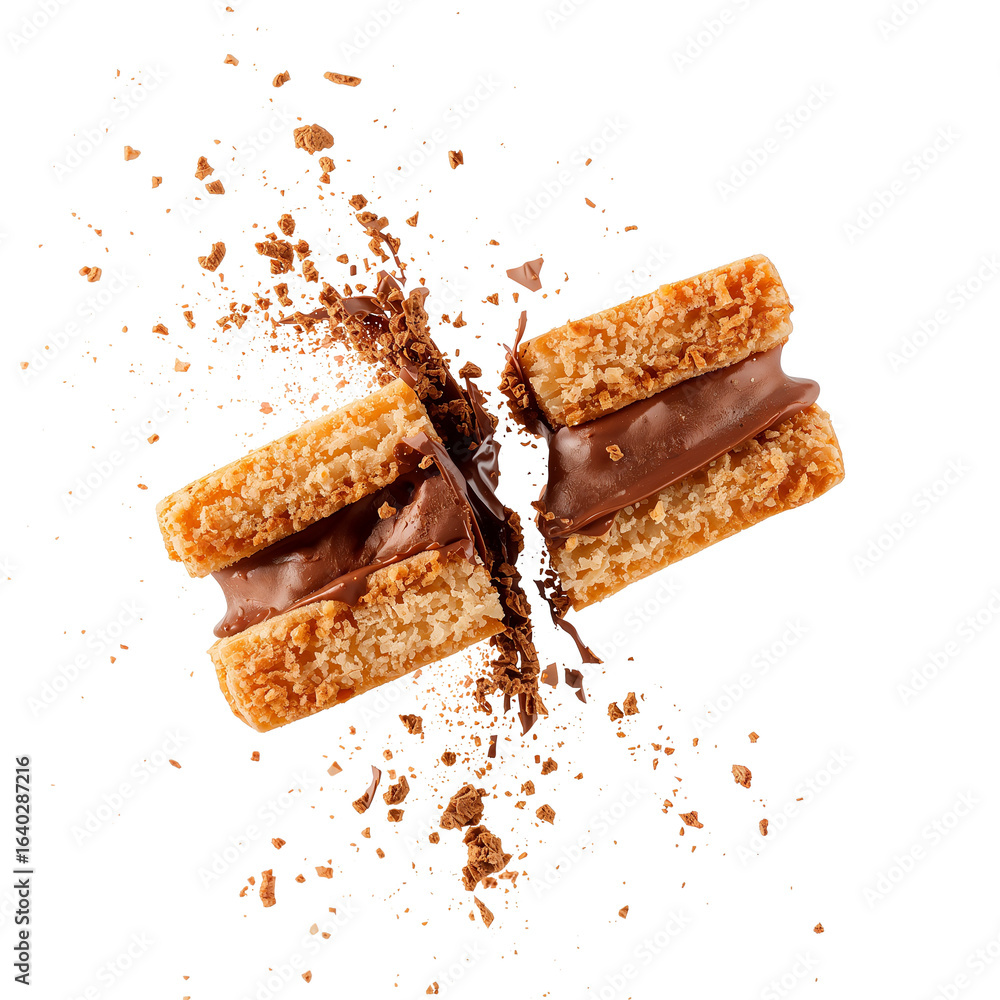 Poster exploding sandwich cookie a captivating confectionary display on a clean transparent surface