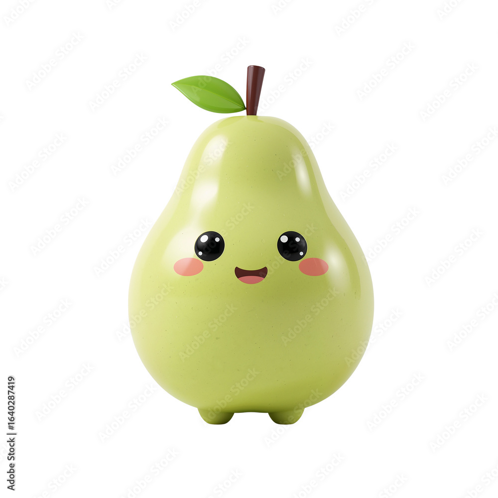 Poster delightful anthropomorphic pear character with endearing expression on a pristine canvas