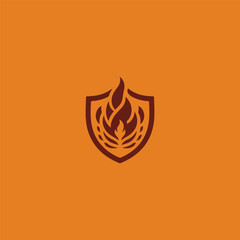 Fire shield logo in bold and strong minimalist silhouette design.