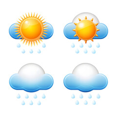 Fototapeta premium Weather forecast icons set with sun cloud and rain elements
