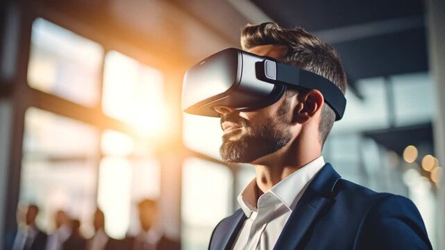 Businessman vr headset modern office