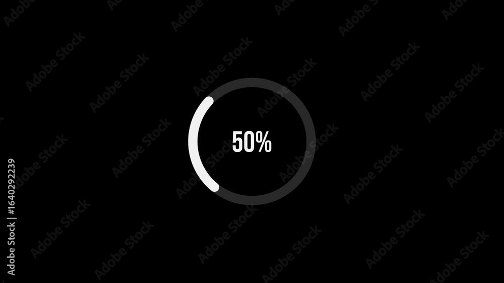 Poster semi-circular progress arc with magenta 0 to 100% in the center, symbolizing halfway completion in a