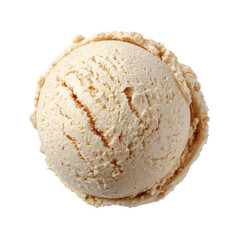 A close-up view of a perfectly shaped scoop of creamy vanilla ice cream, showcasing its smooth texture, with a white background emphasizing its deliciousness, ideal for dessert promotions