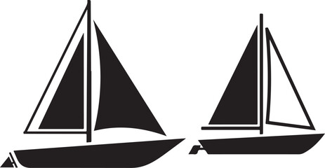 Sailboats silhouette design illustration, black and white, isolated vector.