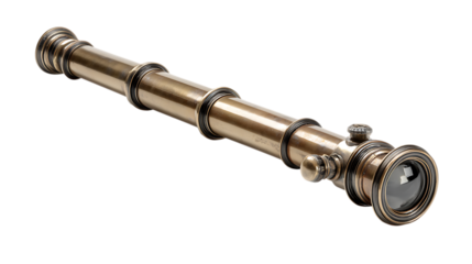 Brass telescope isolated on transparent background.
