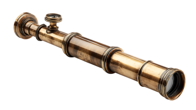 Brass telescope isolated on transparent background.