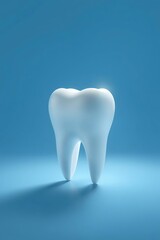 Sparkling white tooth gleams against a vibrant blue background, symbolizing dental health and bright smiles.