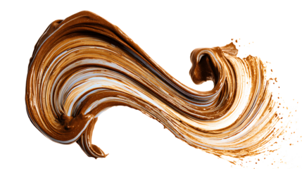 Smooth brown paint stroke swirl on transparent background.