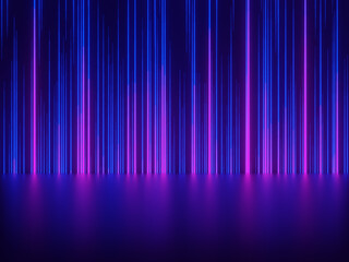 3D Black background with blue and purple stripped neon lights
