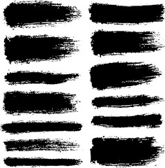 Set of Black Grunge Paint Brush Strokes on White Background