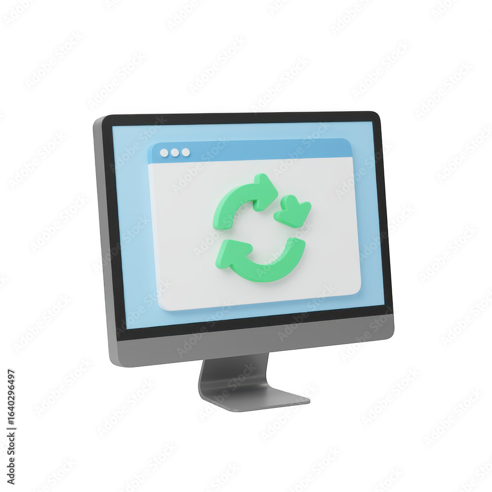 Aufkleber computer monitor displaying a green recycling symbol isolated on transparent background