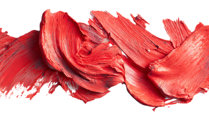 Bright red paint brush strokes on transparent background.