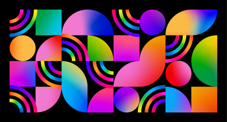Abstract Gradient Pattern Design. Modern Background with Gradient Geometric Shapes. Vector Music Poster with Modern Color Lines Pattern.