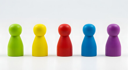 Colorful wooden people figures on white background. copy space. Banner. diversity and inclusion. HR concept