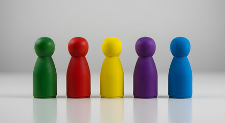 Colorful wooden people figures on white background. copy space. Banner. diversity and inclusion. HR concept