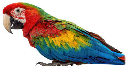 Fototapeta premium Colorful Parrot: A stunning close-up captures the vibrant beauty of a macaw, showcasing its bright, exotic plumage and captivating eye, a true symbol of the wild and a visual feast.