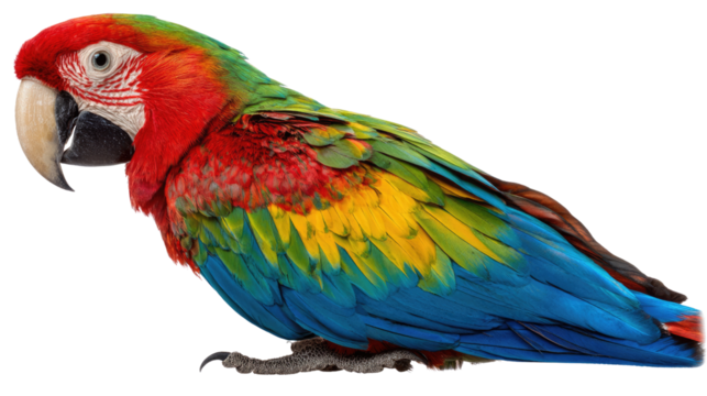Colorful Parrot: A stunning close-up captures the vibrant beauty of a macaw, showcasing its bright, exotic plumage and captivating eye, a true symbol of the wild and a visual feast.