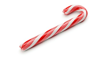 Fototapeta premium Festive candy cane with red and white swirls on clean background, bright, holiday cheer, sweet treat