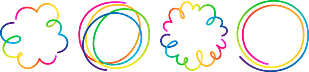 Vector Color Line Shape Frames. Hand Drawn Sketch Gradient Borders on a White Background. Abstract Circle Funny Kid Frames.