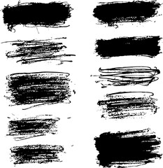 Set of Black Grunge Paint Brush Strokes on White Background