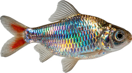 Radiant Fish Portrait: A detailed close-up of an iridescent fish, its scales reflecting a spectrum of colors, creating a mesmerizing underwater spectacle. 