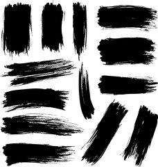 Set of Black Grunge Paint Brush Strokes on White Background
