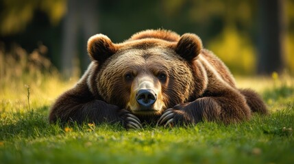 Obraz premium Grizzly bear resting in meadow