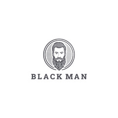 Vintage black man logo with detailed artistic style.