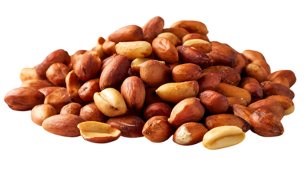 Pile of Roasted Brown Peanuts Without Shells on transparent background.