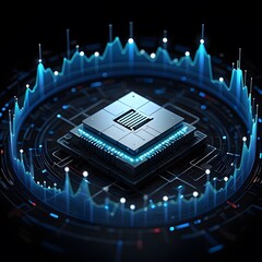 Futuristic Microchip with Dynamic Data Visualization: Abstract Technology Background