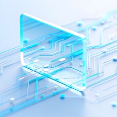 Abstract Futuristic Glass Panel Over Circuit Board; Clean, Modern, Tech Design; Cool Blue Tones.