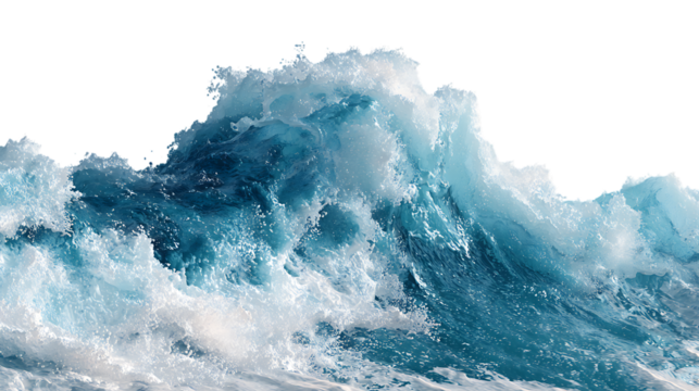 Powerful Ocean Wave Splash on transparent background.