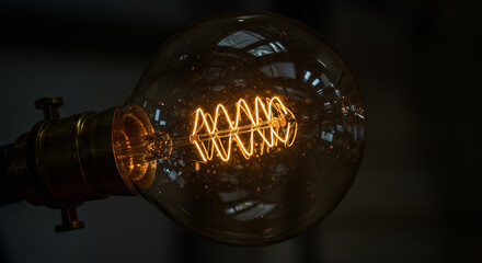 Edison bulb with glowing filament in moody low light