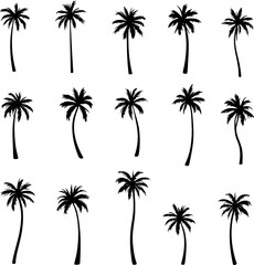 Fototapeta premium Set of Palm Tree Silhouettes in Various Shapes Isolated on White Background
