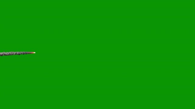 Distant meteor, comet, asteroid or missile 007 flying across the frame, 4k 24p, green screen for transparent background