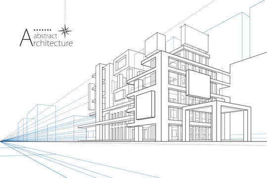 3D illustration abstract urban building out-line drawing of imagination architecture building construction design.
