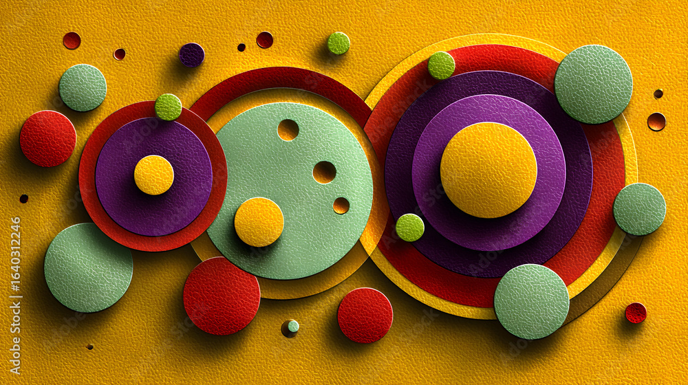 Aufkleber abstract image of colorful overlapping circles on a yellow background.