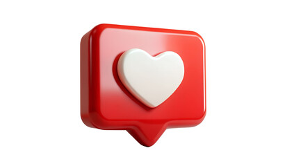 Red social media like notification icon with white heart isolated on transparent background