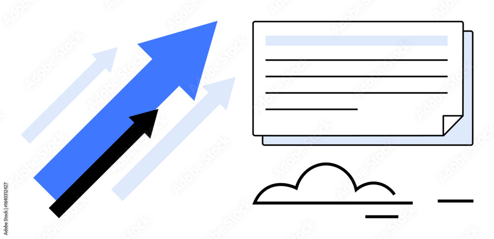 Poster blue and black arrows pointing upward alongside a simple document and cloud element. ideal for growt