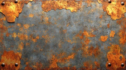 Rusty metal sheet with rivets texture background showing aging and corrosion.